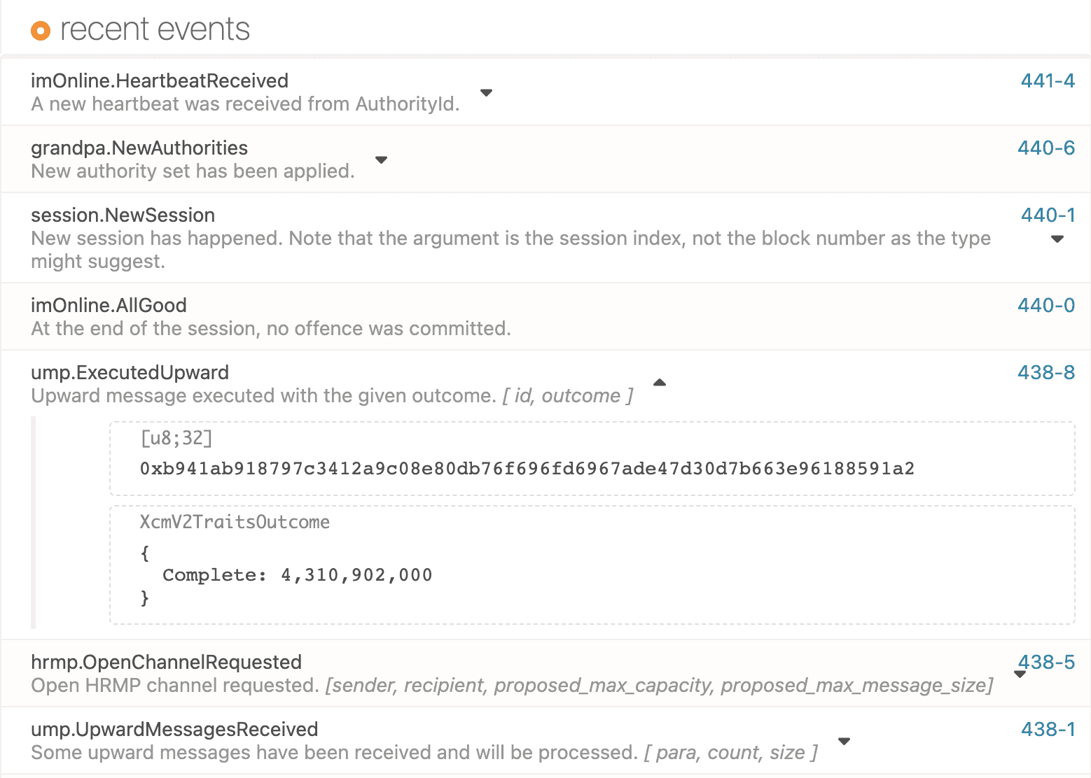 Events for XCM instructions on the relay chain