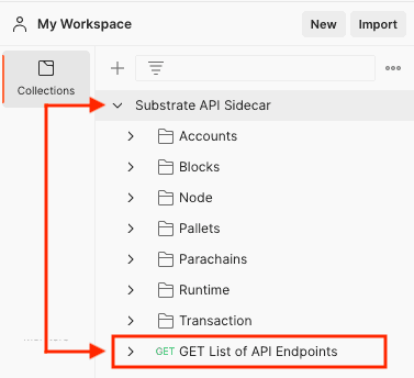 Select the GET Endpoints request